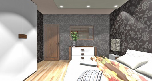 Интерьер спальной комнаты в доме серии 121-7Т